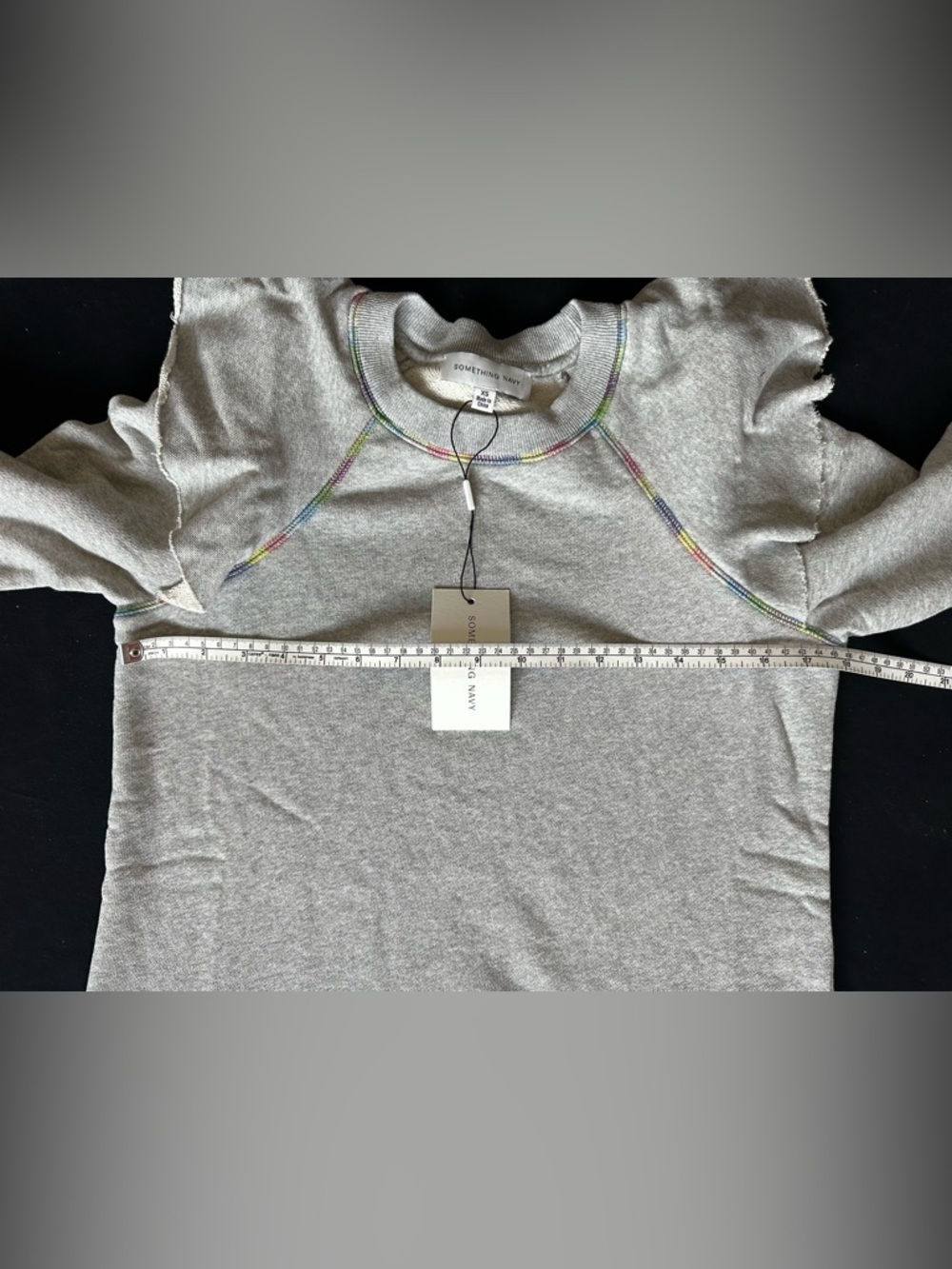 Something Navy Light Gray Ruffle-Shoulder Sweatshirt - Picture 11 of 15